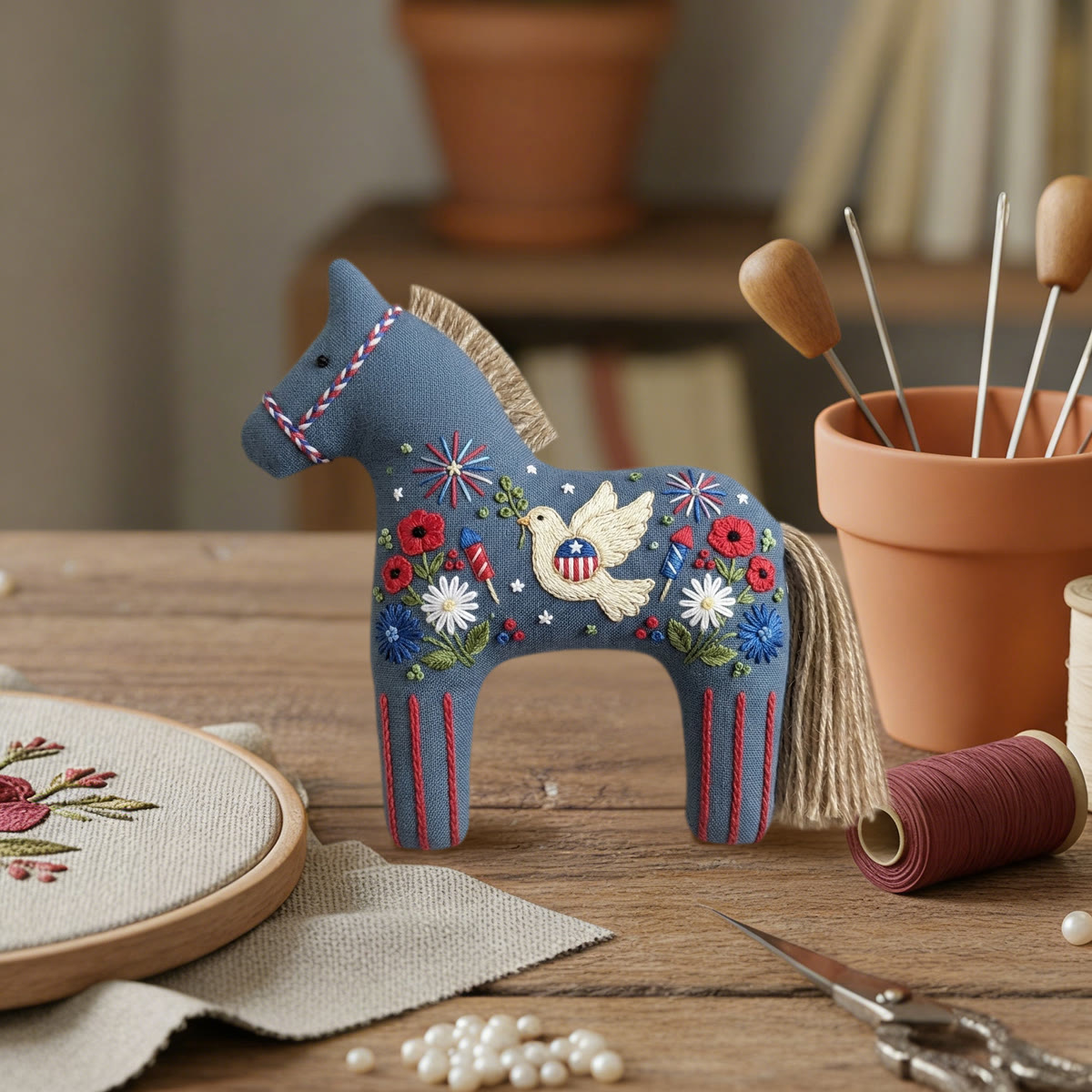 Rubbyoo Dala Horse Embroidery Kit - White Dove With Olive Branch | Independence Day Gift | Office Desk Patriotic Accent - image 7