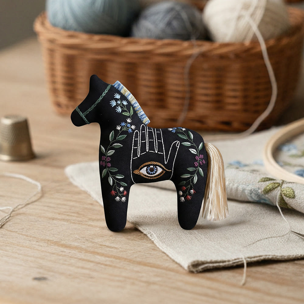 Rubbyoo Dala Horse Embroidery Kit - Hamsa Hand Protection Amulet | Mystic Black Fabric Gift | Car Charm - image 7