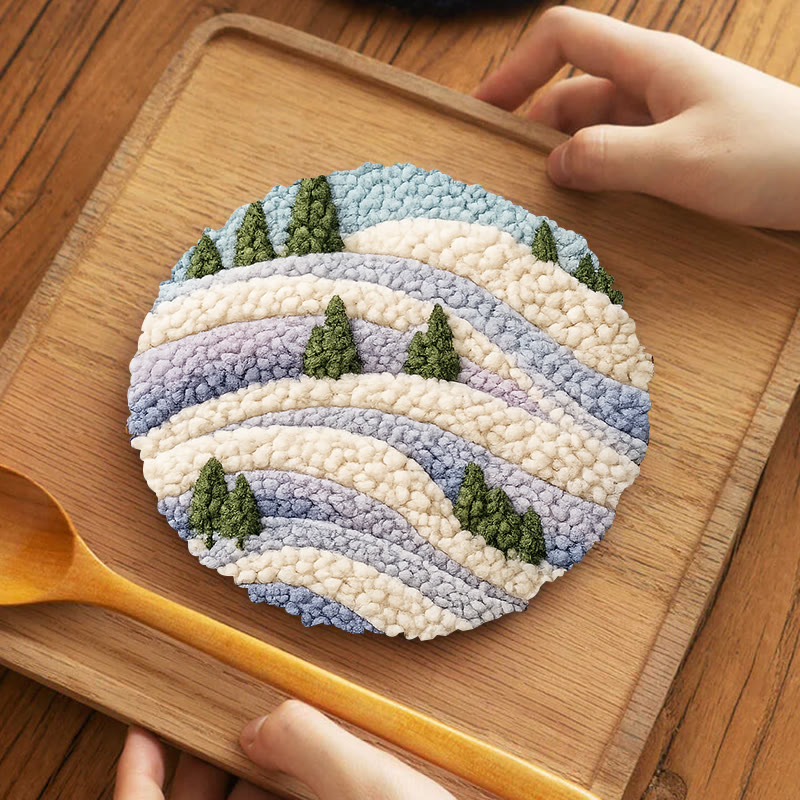 Snowy Ridge Pine Punch Needle Kit - Gentle Diy Experience | Serene Home Find - 5 inch Coaster Kit - image 4