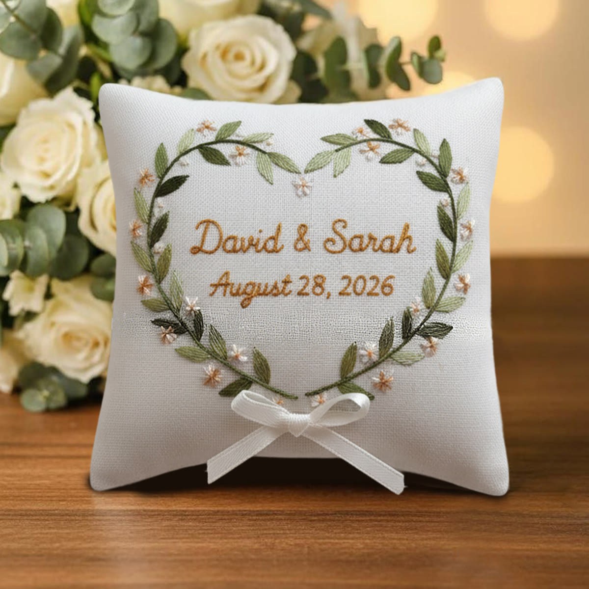 Rubbyoo Personalized Ring Bearer Pillow Embroidery Kit - Heart-shaped Wreath With Names | Handcrafted Keepsake | Engagement Celebrations - image 6