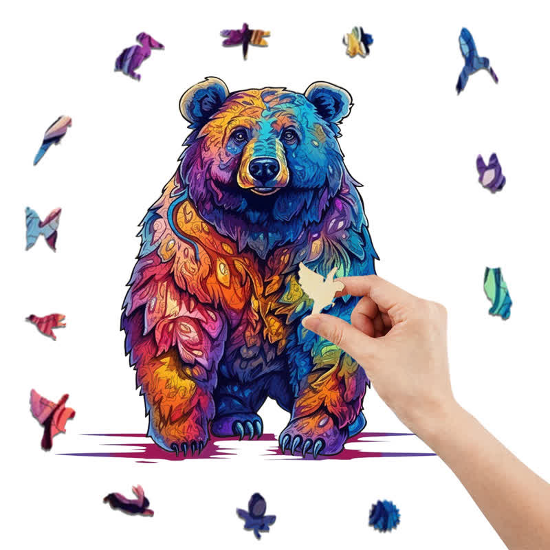 Rubbyoo Beautiful Psychedelic Furious Bear - Wooden Jigsaw Puzzle