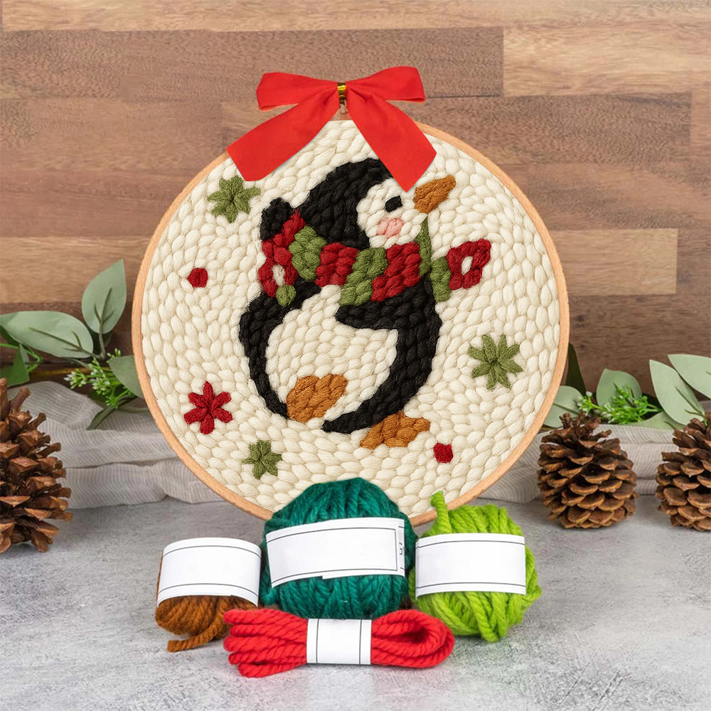 Cute Penguin Punch Needle Kit - Christmas Tree Hanging Craft | Nice Handmade Christmas Gifts For Child - image 7