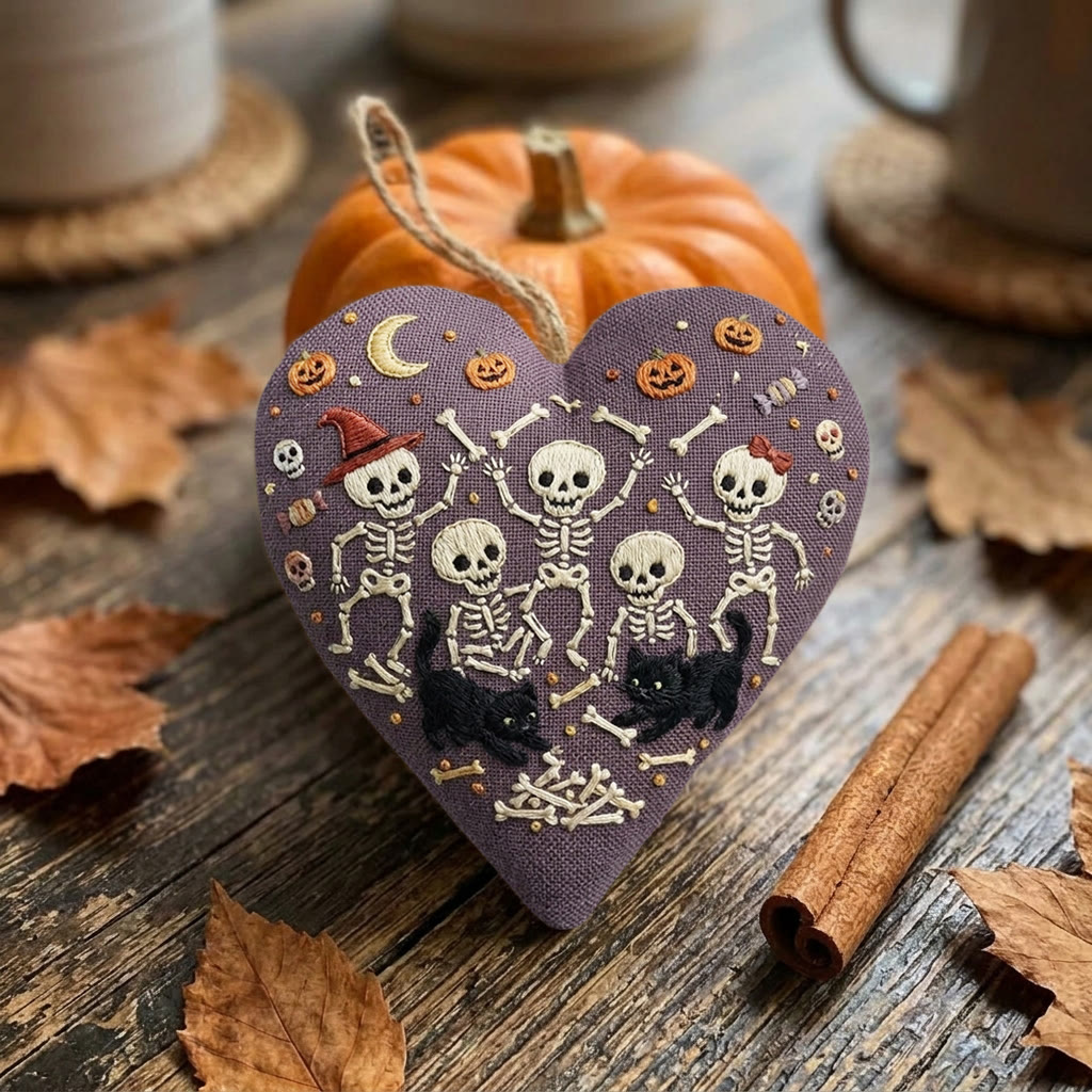 Rubbyoo Heart Embroidery Kit - Dancing Skeletons | Unique Spooky Gift | Kids Room Halloween - image 4