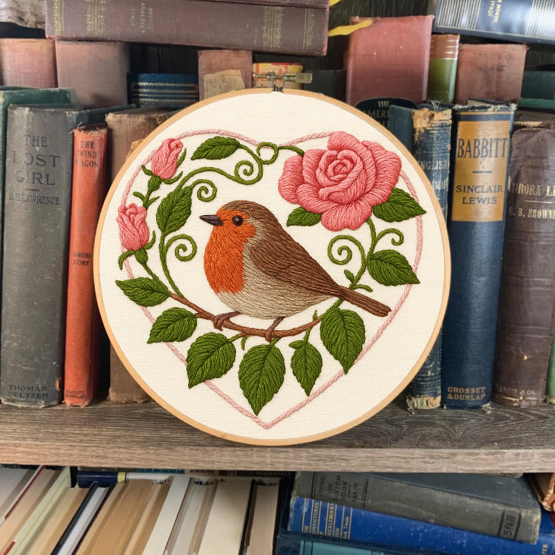 Rubbyoo Embroidery Kit - Rose Robin | Diy Stitch Bird Decor | Nice Handmade Gift For Her - image 4