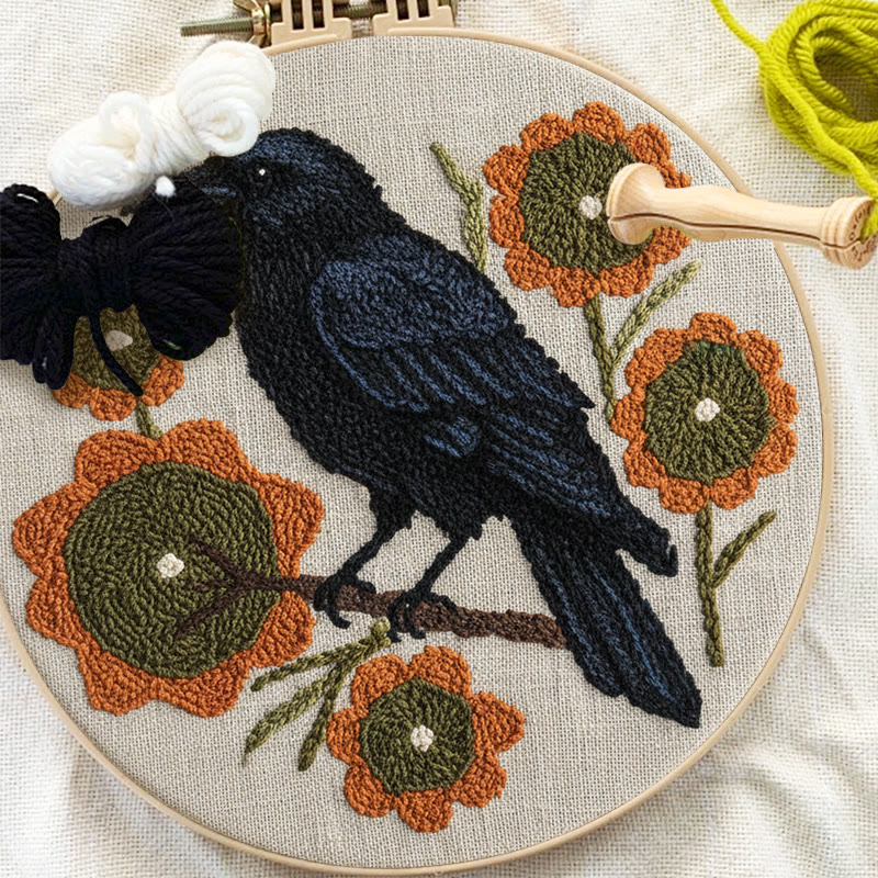  Sunflower Crow Punch Needle Kit - Diy Bird Handicraft | Decorative Hoop Art  - image 8