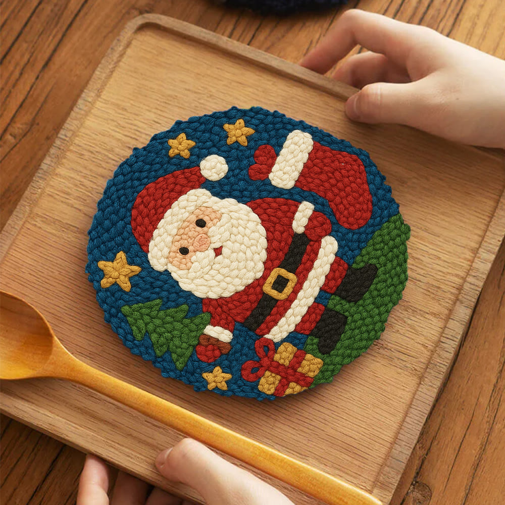 Santa Claus Festive Punch Needle Kit – Novice-friendly Craft Project | Cheerful Holiday Home Focal - 5 inch Coaster Kit - image 4