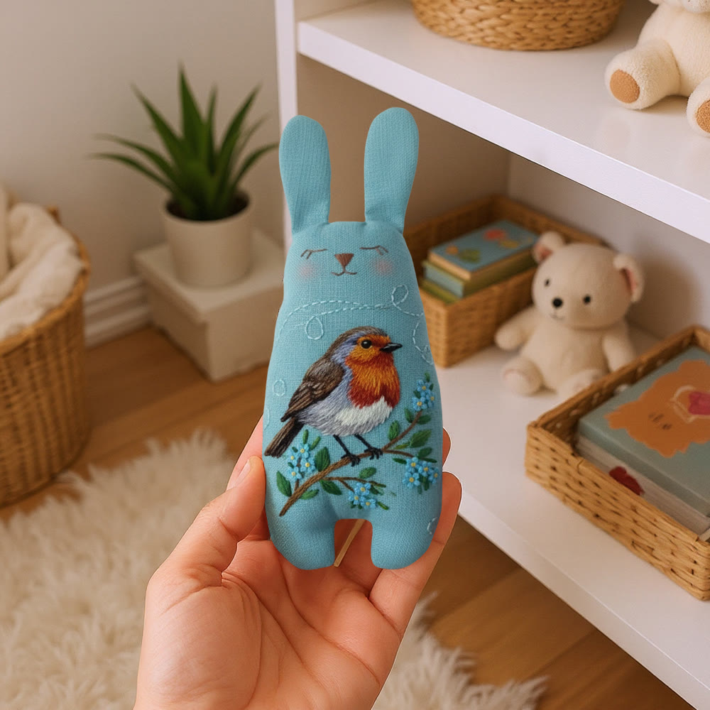 Rubbyoo Bunny Toy Embroidery Kit - Robin On Blue Linen | Novice-friendly Diy | Charming Handmade Gift - image 8
