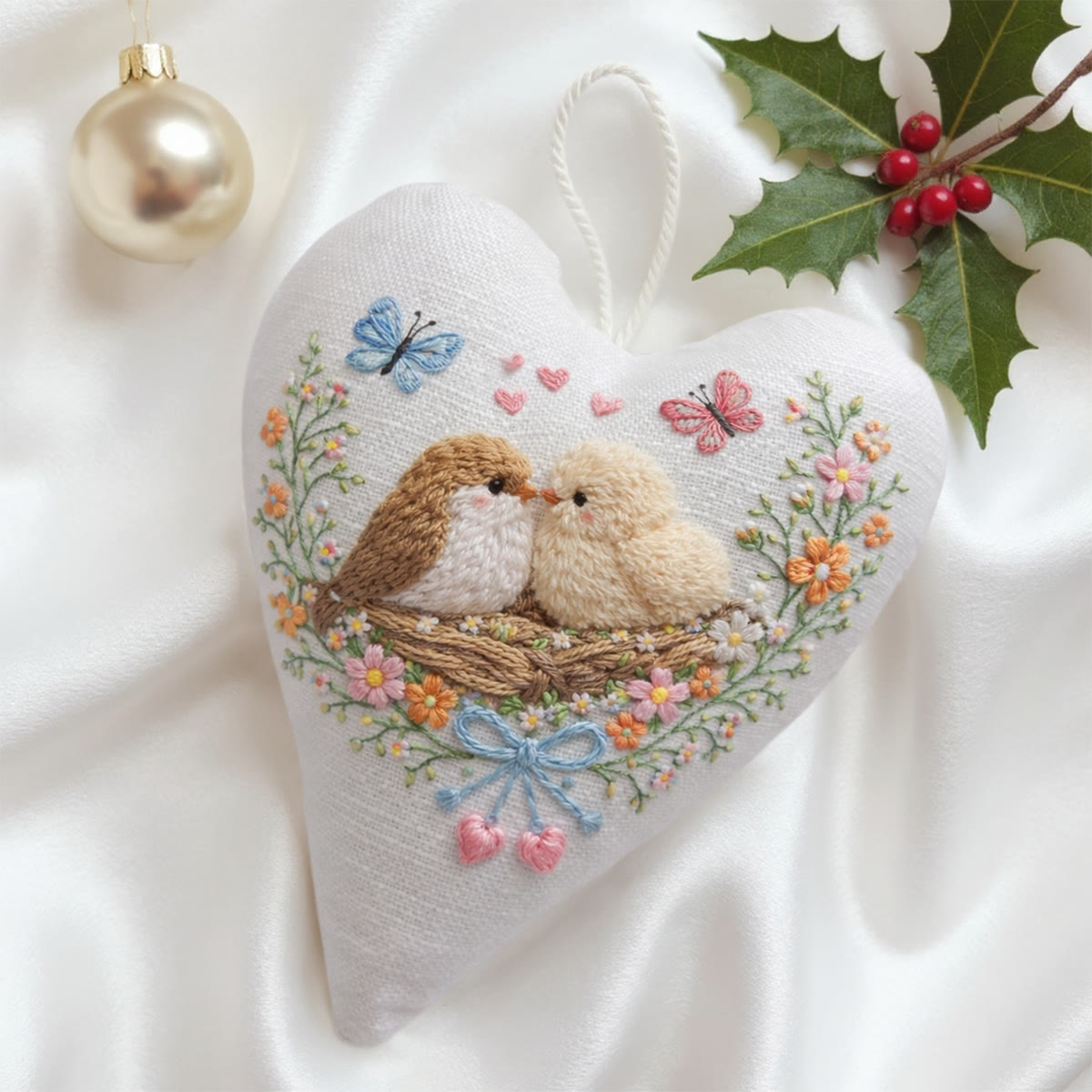 Rubbyoo Heart Embroidery Kit - Nest Birds Butterflies Floral | Elegant Decorative Pendant | Beginner-easy Diy Embroidery - image 6