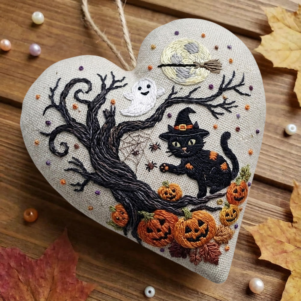Rubbyoo Heart Embroidery Kit - Magical Cat Wizard | Intricate Gothic Style Pattern | Halloween Bag Accessory - image 7