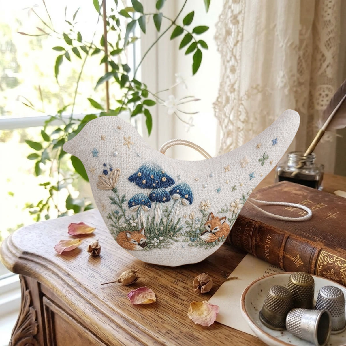 Rubbyoo Bird-shaped Embroidery Kit - Sleeping Fox And Mushroom | Woodland Fairy Tale Gift | Wall Gallery Decor - image 7