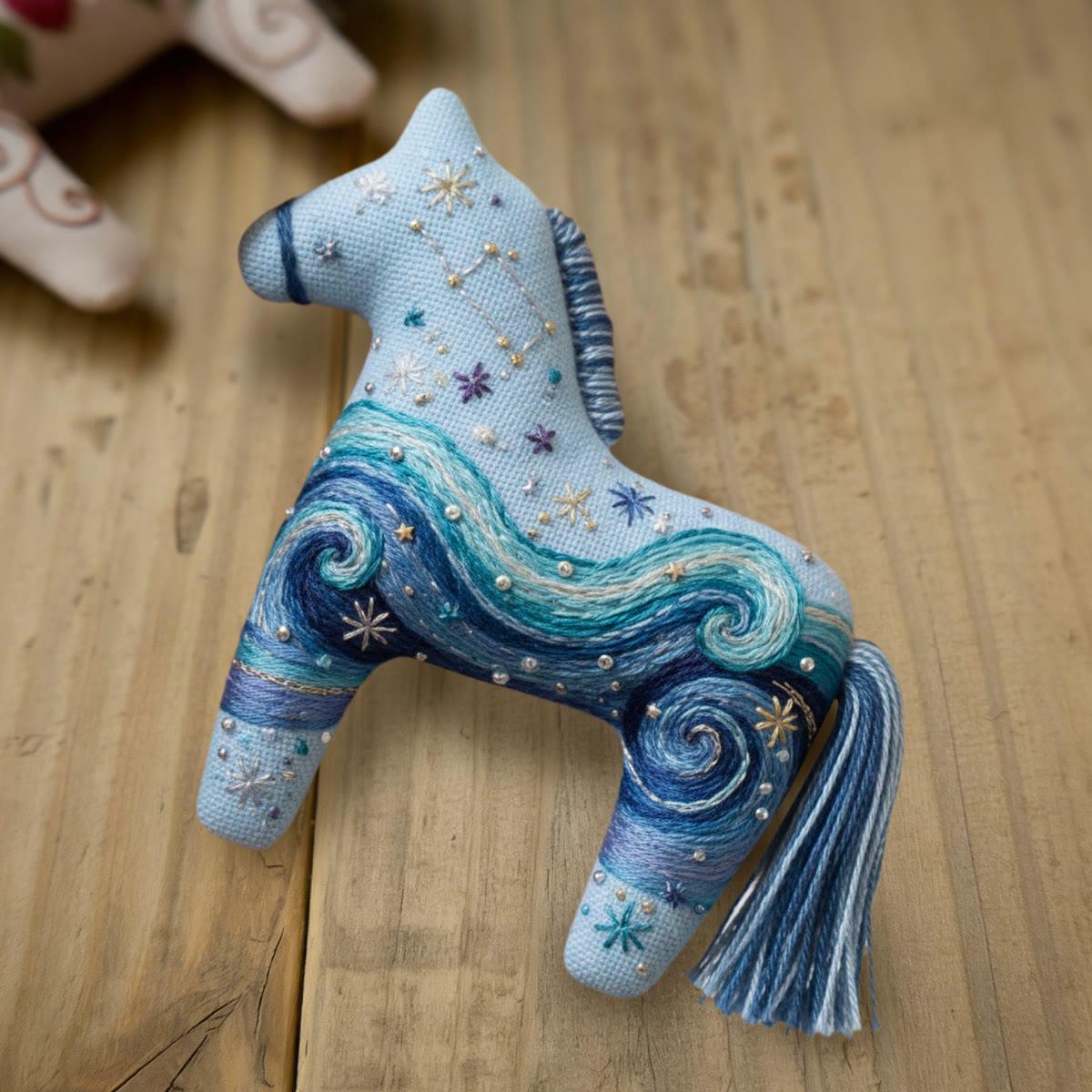 Rubbyoo Dala Horse Embroidery Kit - Ocean Wave Swirl | Nautical Craft | Stunning Hanging Accent - image 7