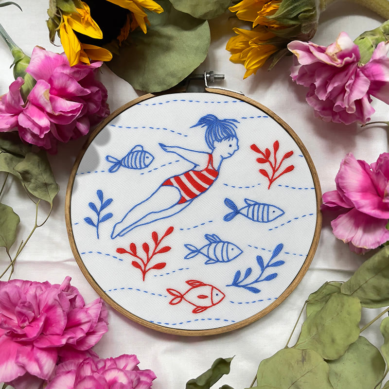 Rubbyoo Embroidery Kit - Swimming Girl | Undersea Fish Handicraft | Perfect Gifts For  Swimming Lovers - image 7