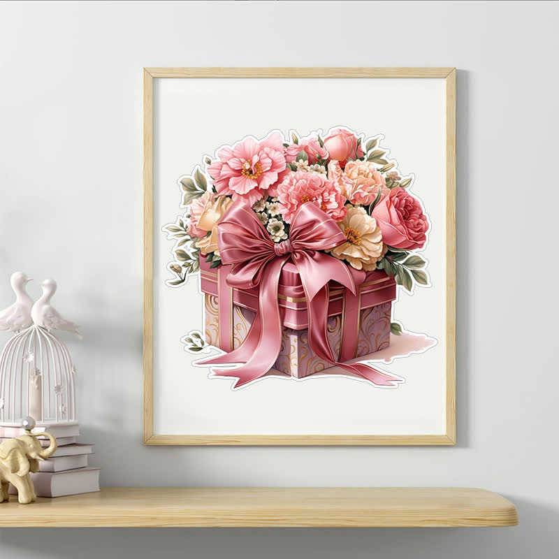 Pink Gift Box Flowers - Wooden Jigsaw Puzzle