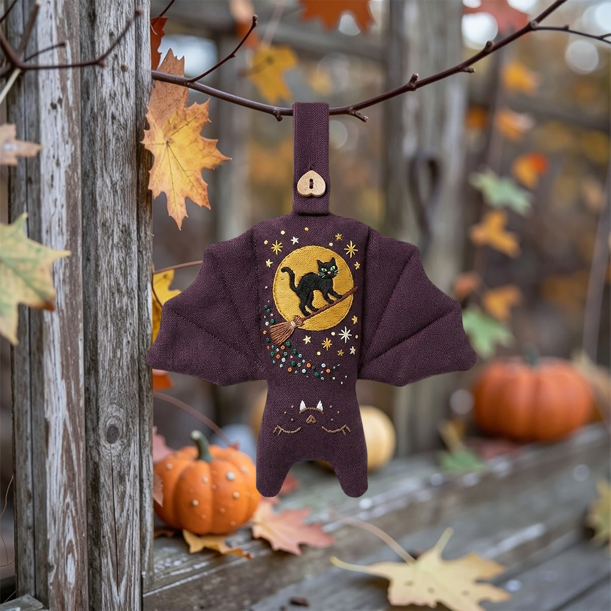 Rubbyoo Bat Embroidery Kit - Black Cat Riding Broom | Halloween Gift | Door Handle Charm - image 4