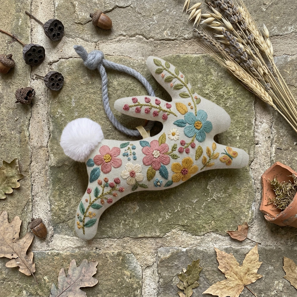 Rubbyoo Rabbit Embroidery Kit - Blooming Colorful Flowers | Cute Bag Charm | Cozy  Present For DIY Lovers - image 6