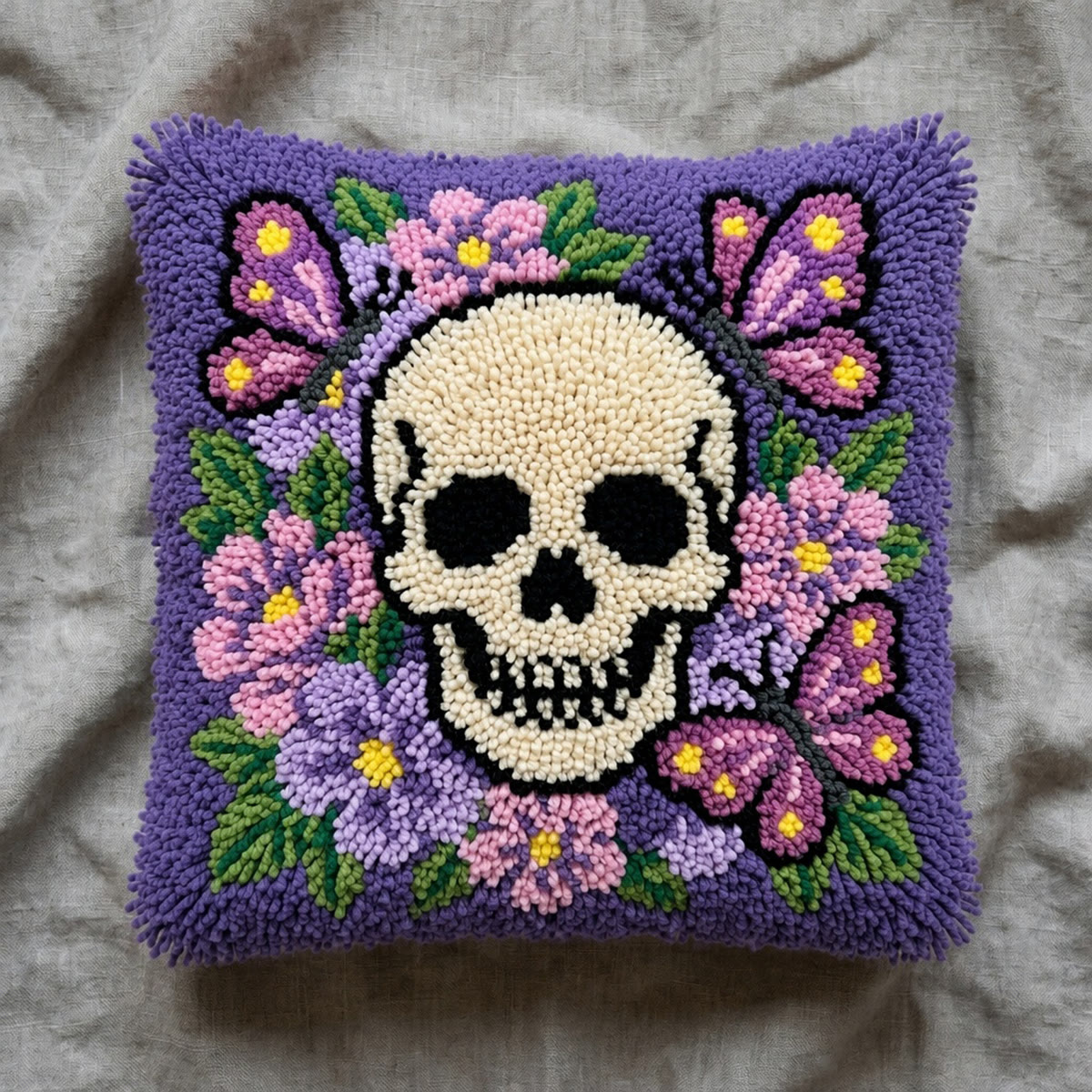 Rubbyoo Latch Hook Pillow Kit - Floral Butterfly Skull | Elegant Dark Academia Accent | Mindful Needlework Holiday Present - image 7