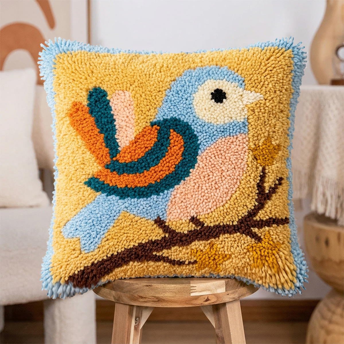 Rubbyoo Latch Hook Pillow Kit - Retro Blue Bird |  Aniaml Cushion Cover | Easy Handicraft For Beginner - image 4