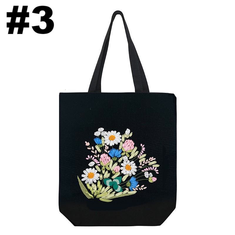Embroidery Black Canvas Tote Bag Kits | Easy Craft For Beginners |  Diy Embroidered Flower Bags - #3 - image 4