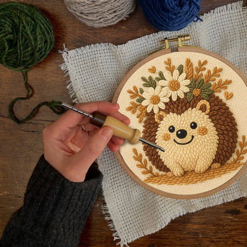 Daisy Hedgehog Punch Needle Kit - Diy Floral Craft | Lovely Animal Needlework  - image 7