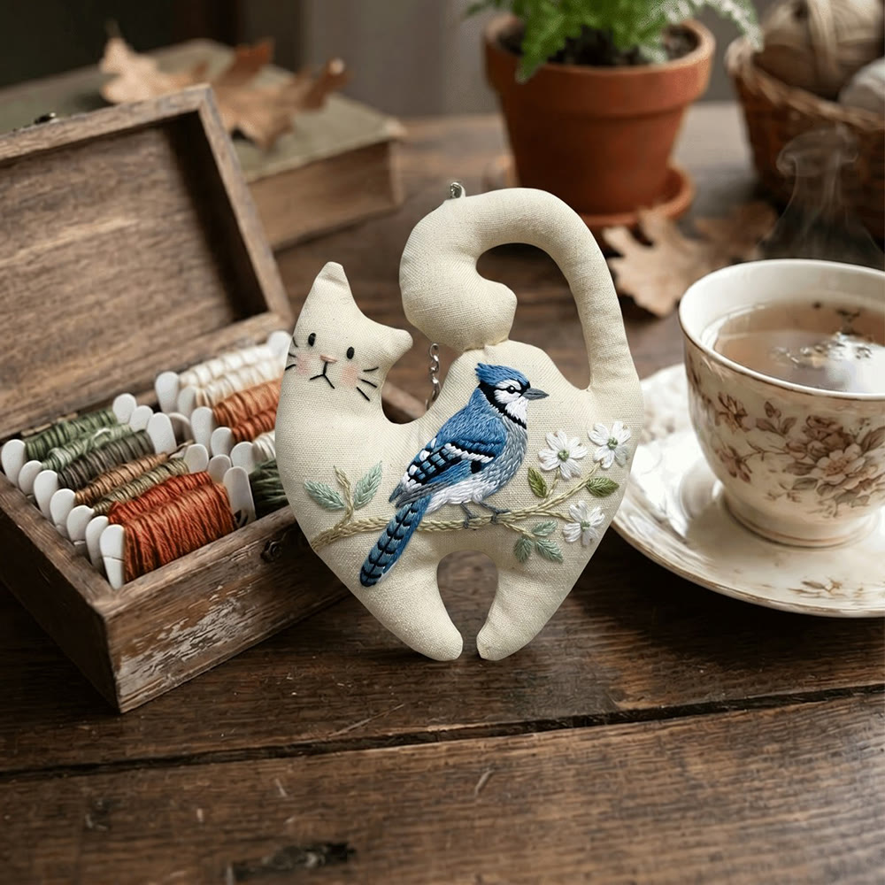Rubbyoo Kitty Embroidery Kit - Blue Magpie  | Easy-to-do Special Handicraft | Unique Animal Pattern Bag Accessory - image 4