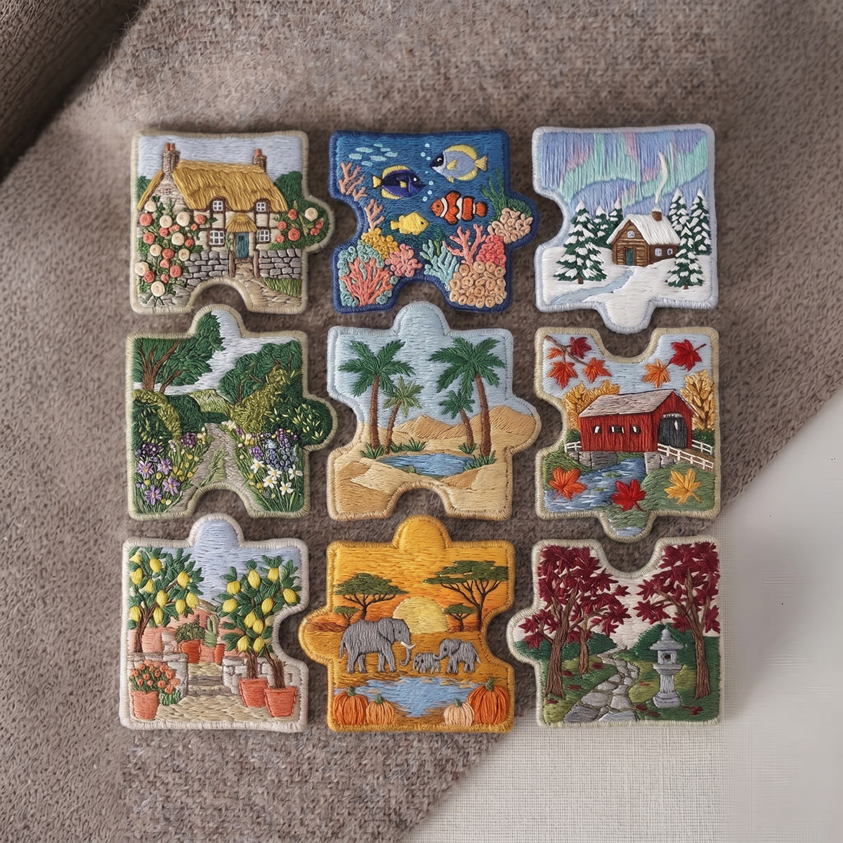 Rubbyoo Diy Magnet & Brooch Embroidery Puzzle Kit - Four Seasons Landscape Set | Scandi Folk Art Textile Refrigerator Magnet  - image 3