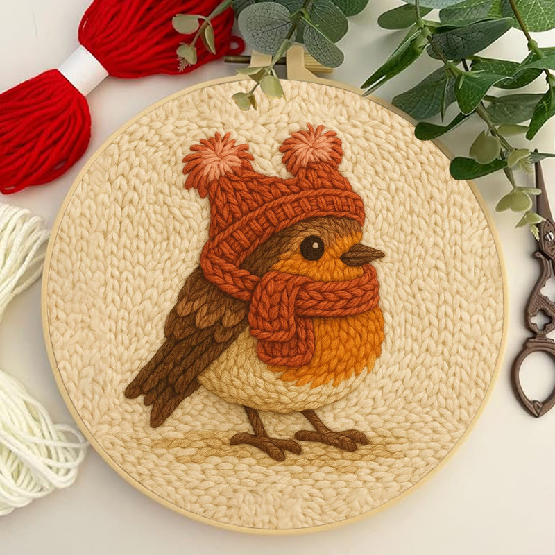 Cute Robin Punch Needle Kit - Handmade Bird Needlework | Diy Yarn Art Craft - image 7