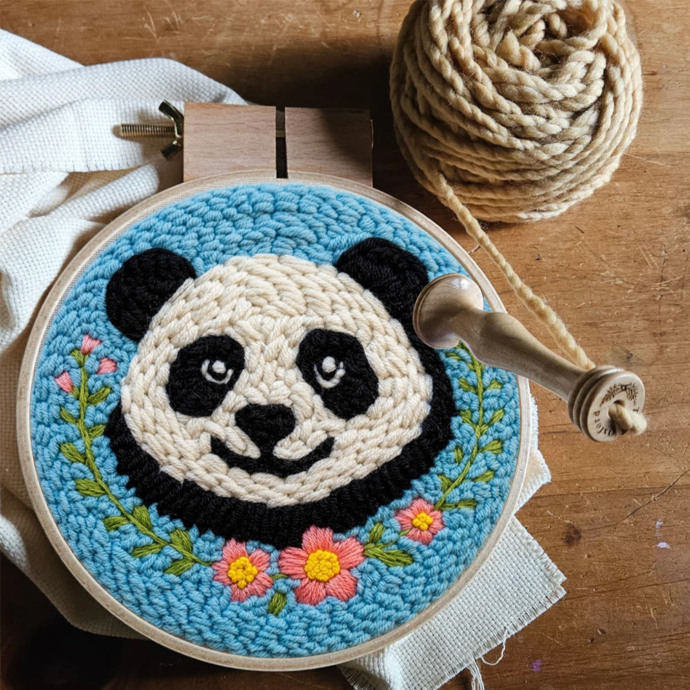 Floral Panda Punch Needle Kit - Adorable Animal Craft |  Diy Project For Beginner  - image 9