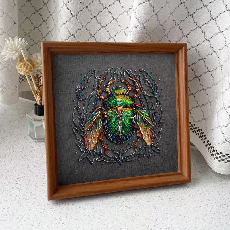 Rubbyoo Bead Embroidery Kit - Emerald Beetle | Personalized Insect Craft | Wall Hanging Artwork - image 10