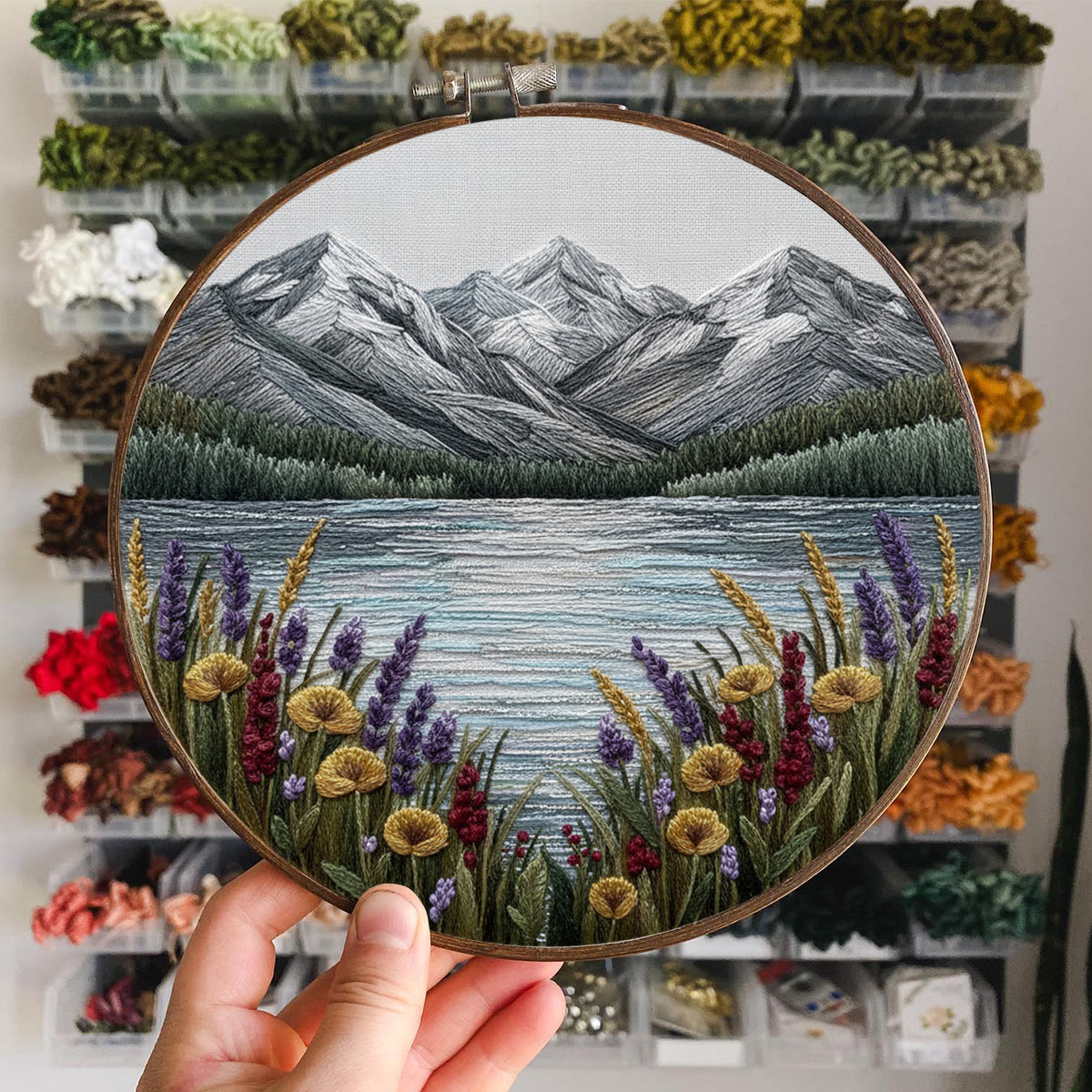 Rubbyoo Embroidery Kit - Mountain Lake | Landscape Hoop Art | Perfect Wall Hanging - image 6