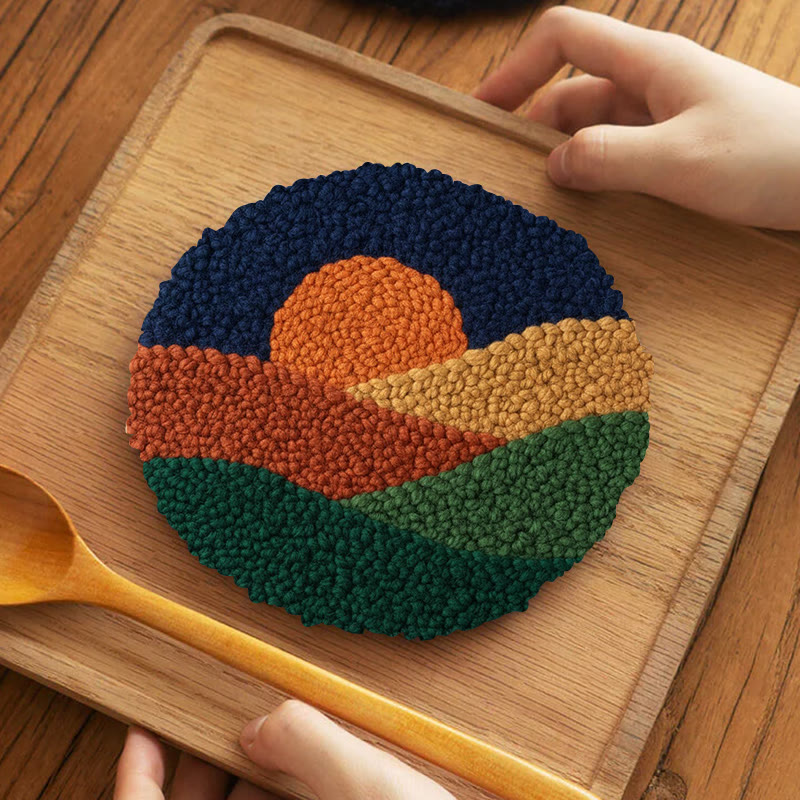 Twilight Mountain Sunset Punch Needle Kit – Elegant Handmade Decor Pendant | Newbie-easy Diy Creation - 5 inch Coaster Kit - image 4