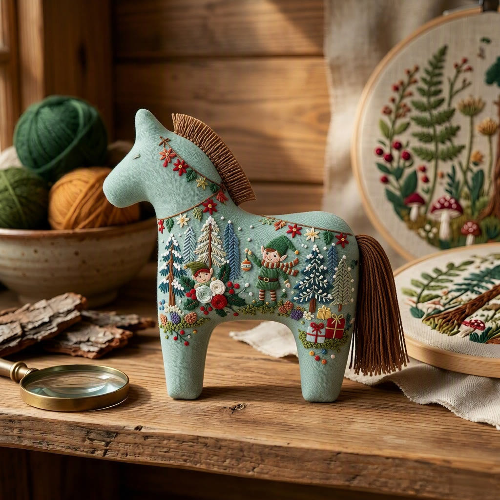 Rubbyoo Dala Horse Embroidery Kit - Enchanted Christmas Forest | Whimsical Winter Home Decoration | Handmade Cozy Artwork For Kids - image 4