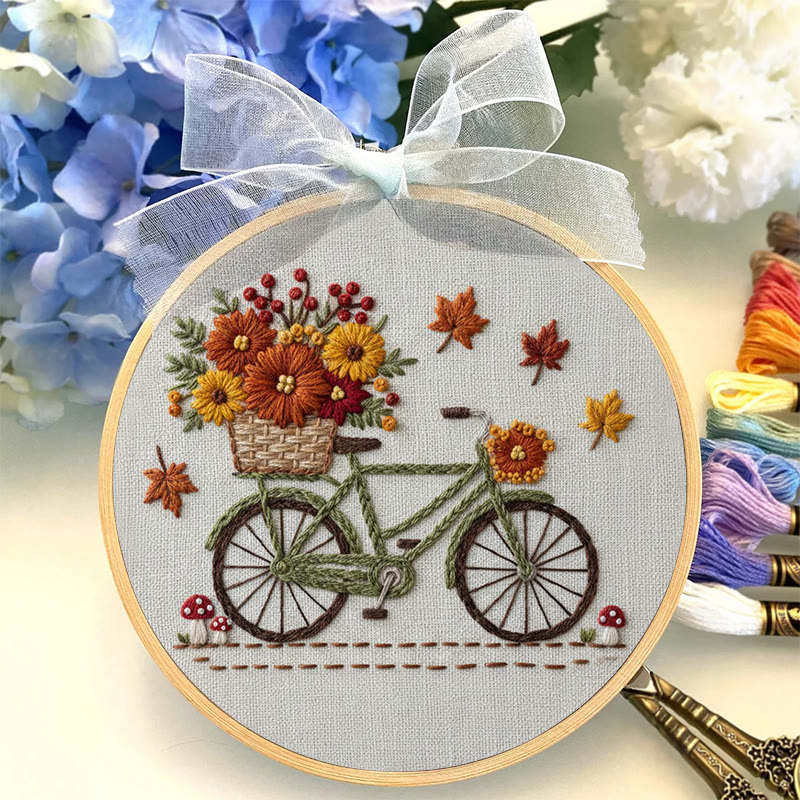 Rubbyoo Embroidery Kit - Bicycle With Flowers | Diy Starter Needle Kit | Perfect Home Decor - image 5