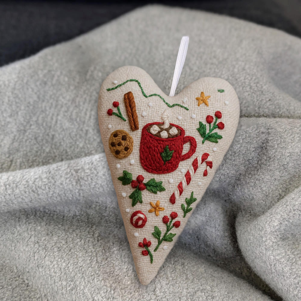 Rubbyoo Heart Embroidery Kit - Christmas Hot Cocoa | Festive Diy Craft | Warm Home Hanging - image 5