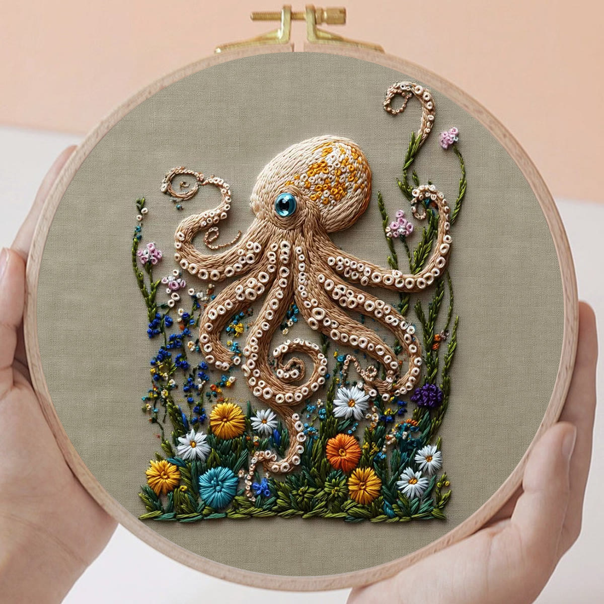 Rubbyoo Embroidery Kit - Textured Octopus With Floral Foliage | Charming Home Accent | Beginner-Approachable Embroidery - image 5