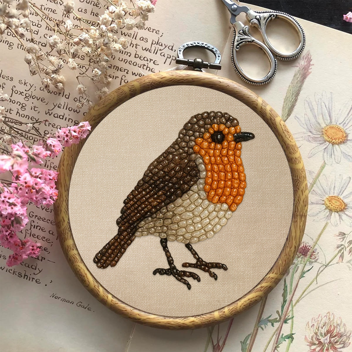 Rubbyoo Bead Embroidery Kit - Robin Bird | Diy Hoop Art | Perfect For Desk Ornament  - image 2