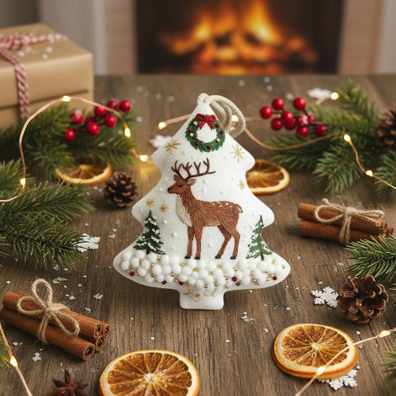 Rubbyoo Tree-shaped Embroidery Kit - Reindeer Amid Snowy Pines | Hand Embroidery Art | Festive Decor Highlight - image 5