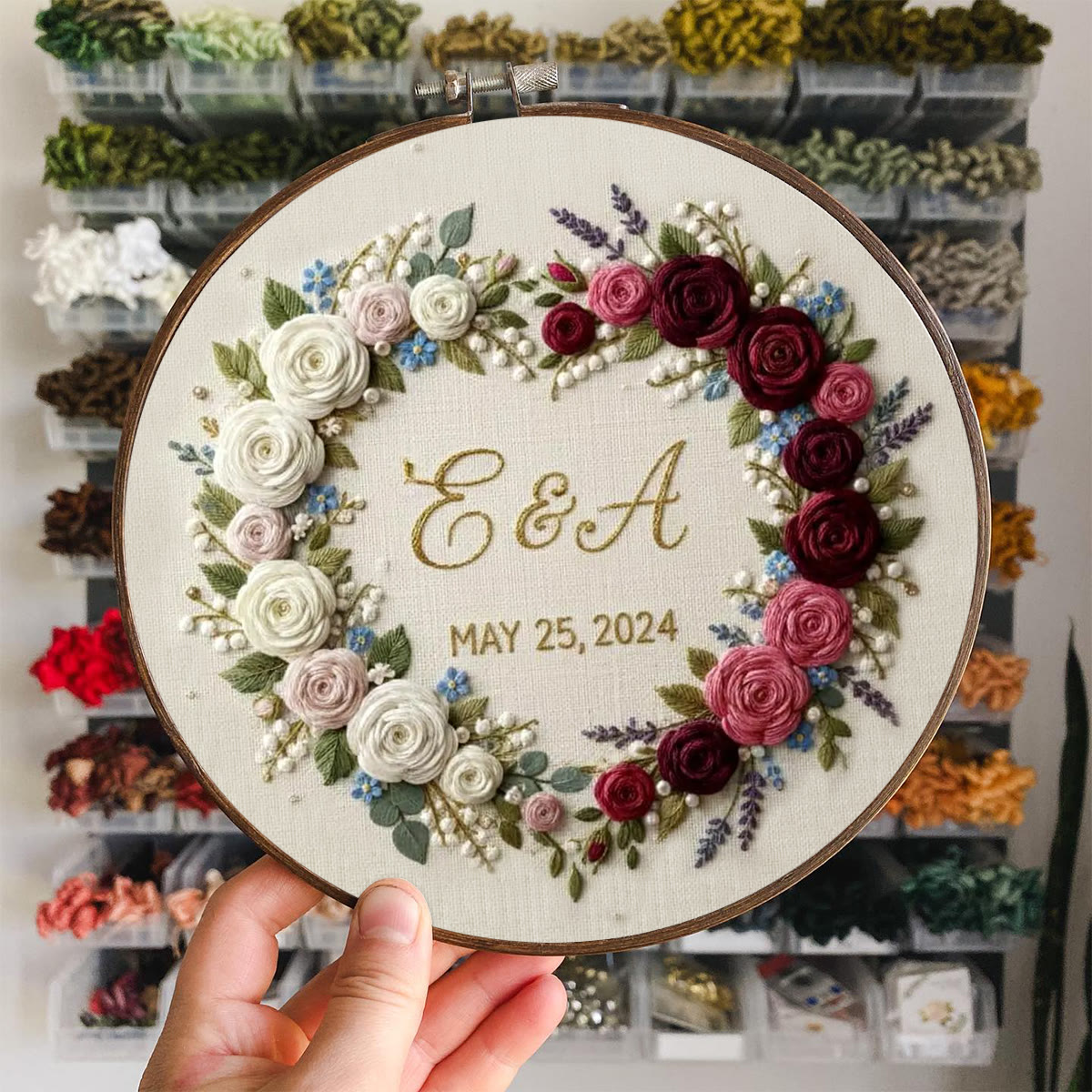 Rubbyoo Embroidery Kit - Dual-tone Rose Heart Wreath | Handcrafted Memorial Gift | Elegant Embroidery Accent - image 7