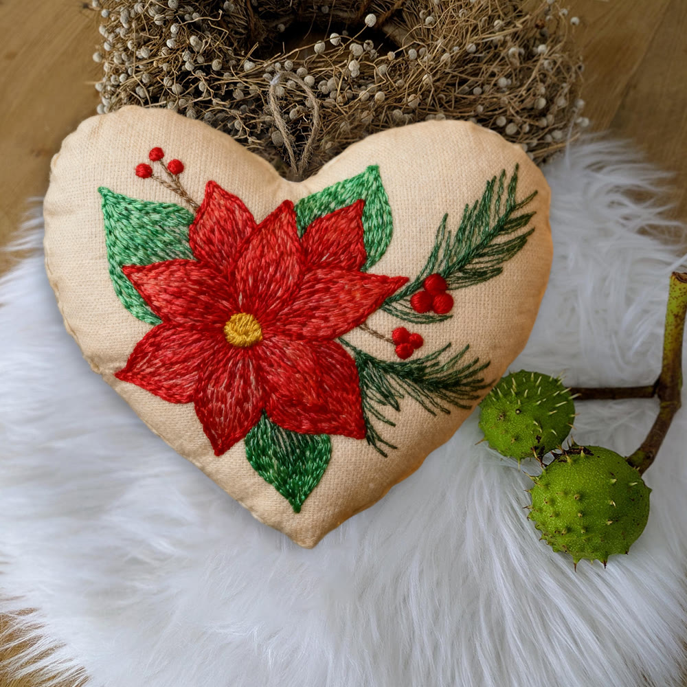 Rubbyoo Heart Embroidery Kit - Winter Poinsettia | Christmas Floral Ornament | Handmade Hoop Art  - image 7