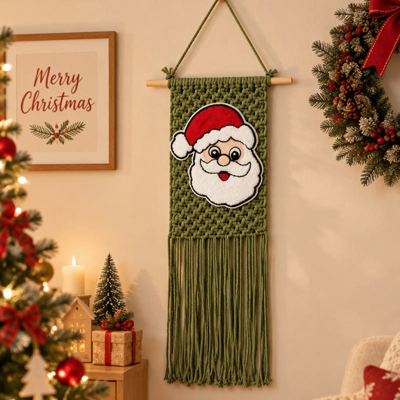 Rubbyoo Santa Claus Tassel Woven Wall Hanging - Handmade Christmas  Artwork | Festive Decor For Cozy Home Interior - Green - image 1