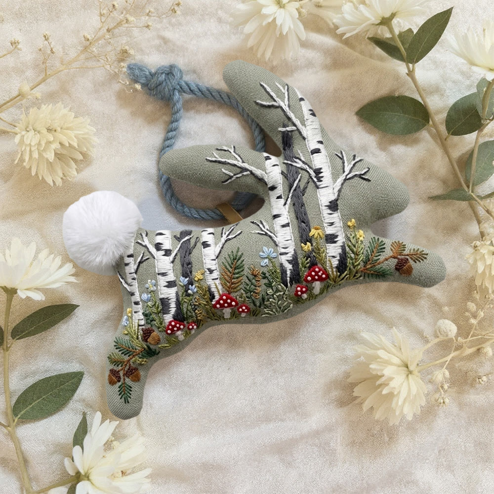 Rubbyoo Rabbit Embroidery Kit - White Birch Trees | Forest Inspired Gift For Her | Naturecore Bag Charm - image 5