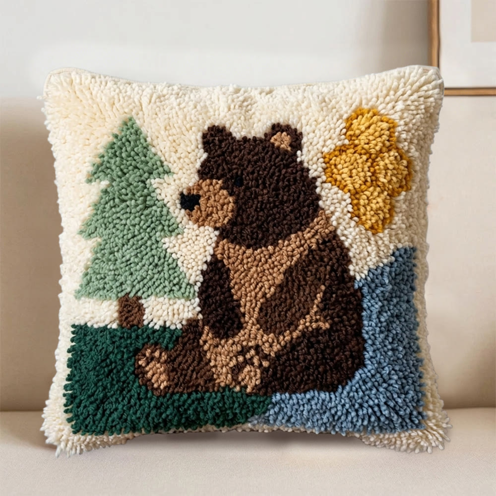 Rubbyoo Latch Hook Pillow Kit - Black Bear | Special Festival Gift | Animal Handmade Art   - image 3