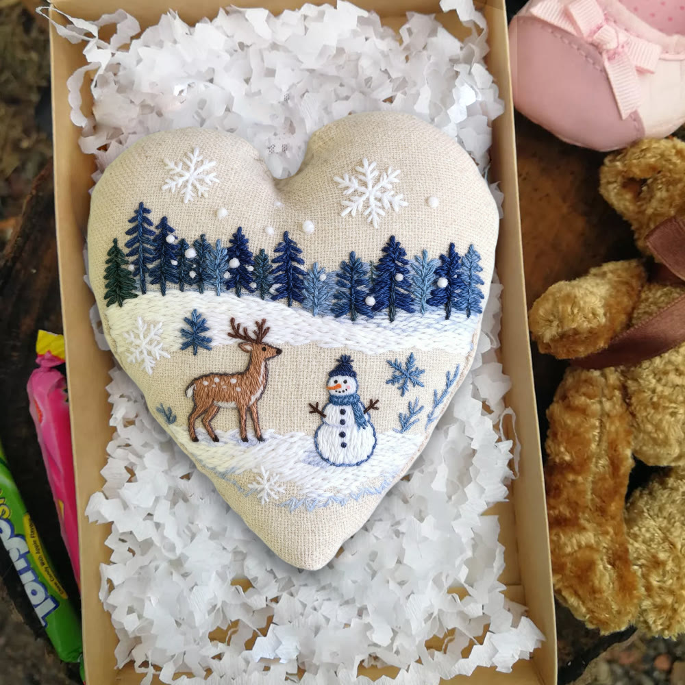 Rubbyoo Heart Embroidery Kit - Deer And Snowman | Handmade Winter Craft | Diy Home Decoration  - image 3