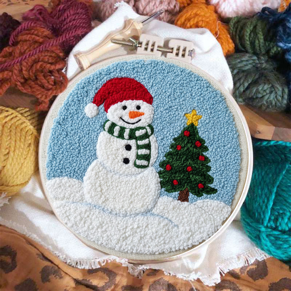 Santa-Hatted Snowman Tree Punch Needle Kit – Beginner Handcraft | Festive Decor Piece - image 6