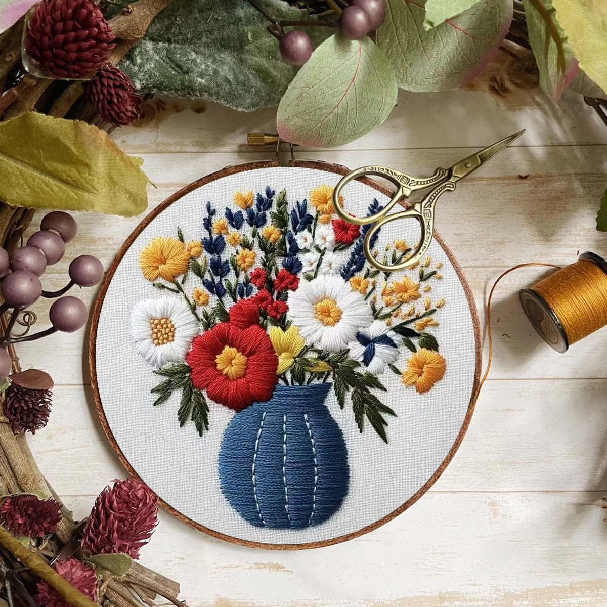 Rubbyoo Embroidery Kit - Bright Bouquet | Nice Desk Decor | Gift For Flower Lovers - image 6