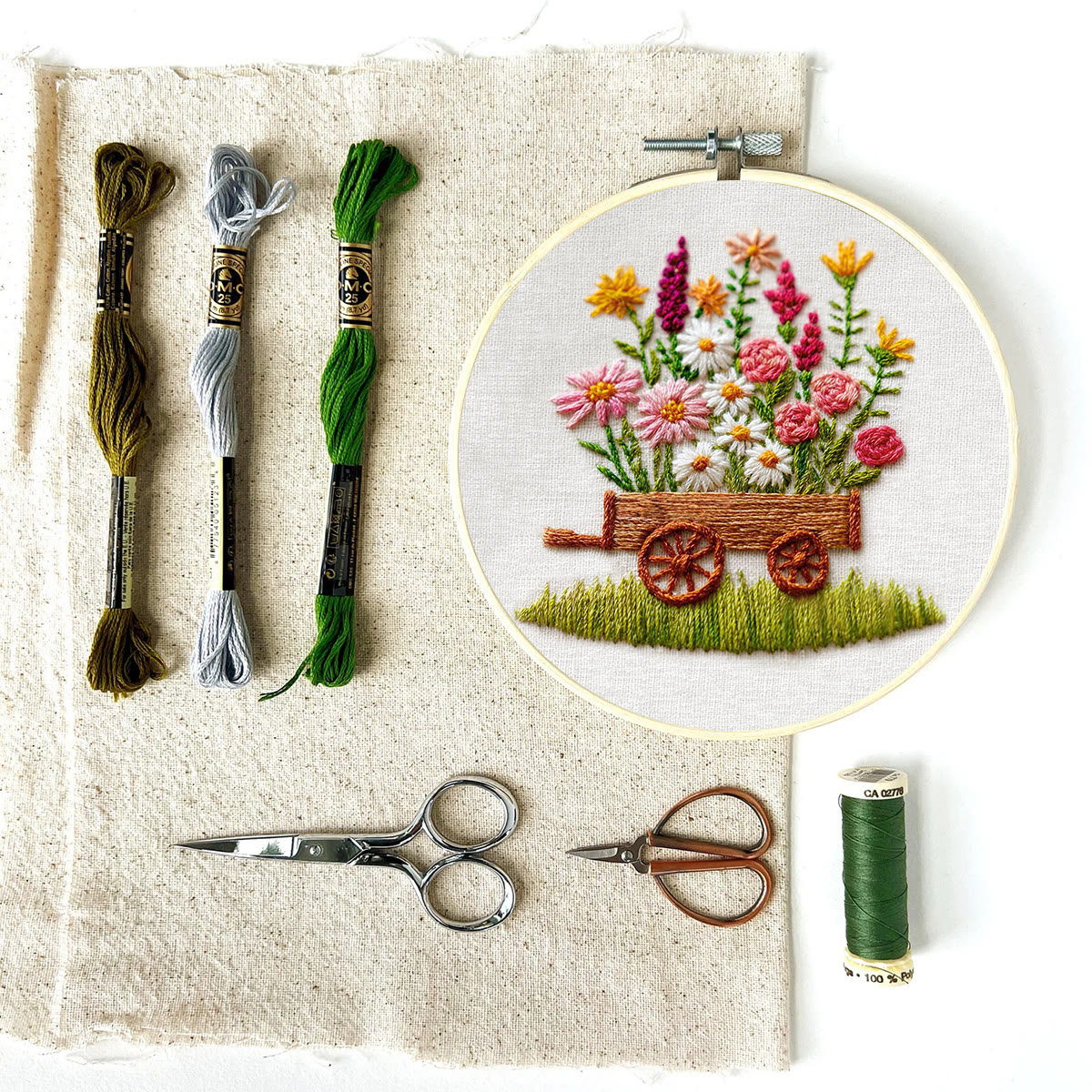 Rubbyoo Embroidery Kit - Wildflower Filled Cart | Creative Pastime | Charming Home Accent - image 11