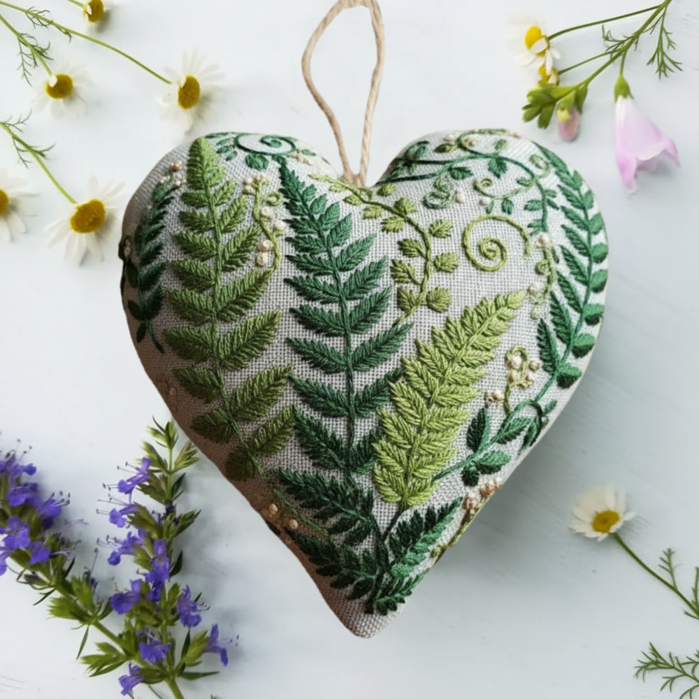Rubbyoo Heart Embroidery Kit - Fern Leaf Greenery | Minimalist Diy | Natural Style Home Accent - image 6