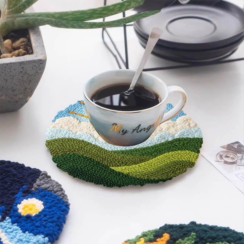 Bright Sunrise Cloudscape Green Hills Punch Needle Kit – Handcrafted Decor Hanger | Novice Friendly Diy Project - image 5