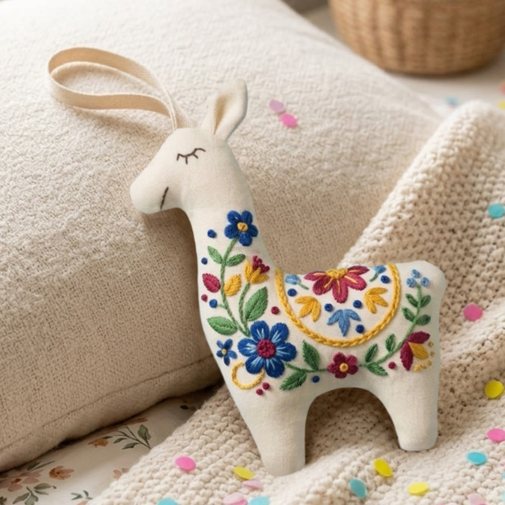 Rubbyoo Llama Embroidery Kit - Folk Floral Design | Mothers Day Gift | Handmade Keychain Charm - image 5