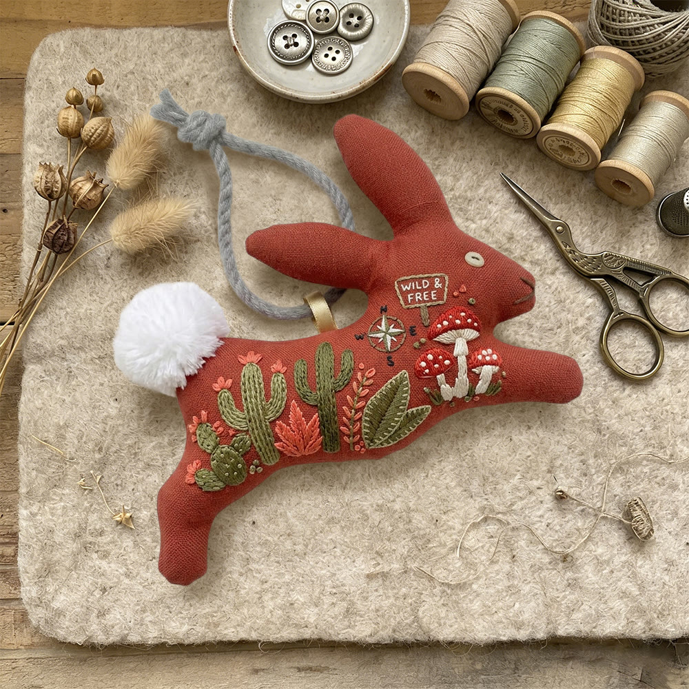 Rubbyoo Rabbit Embroidery Kit - Cactus And Mushroom | Easy Craft Project | Cool Hanging Charm - image 4