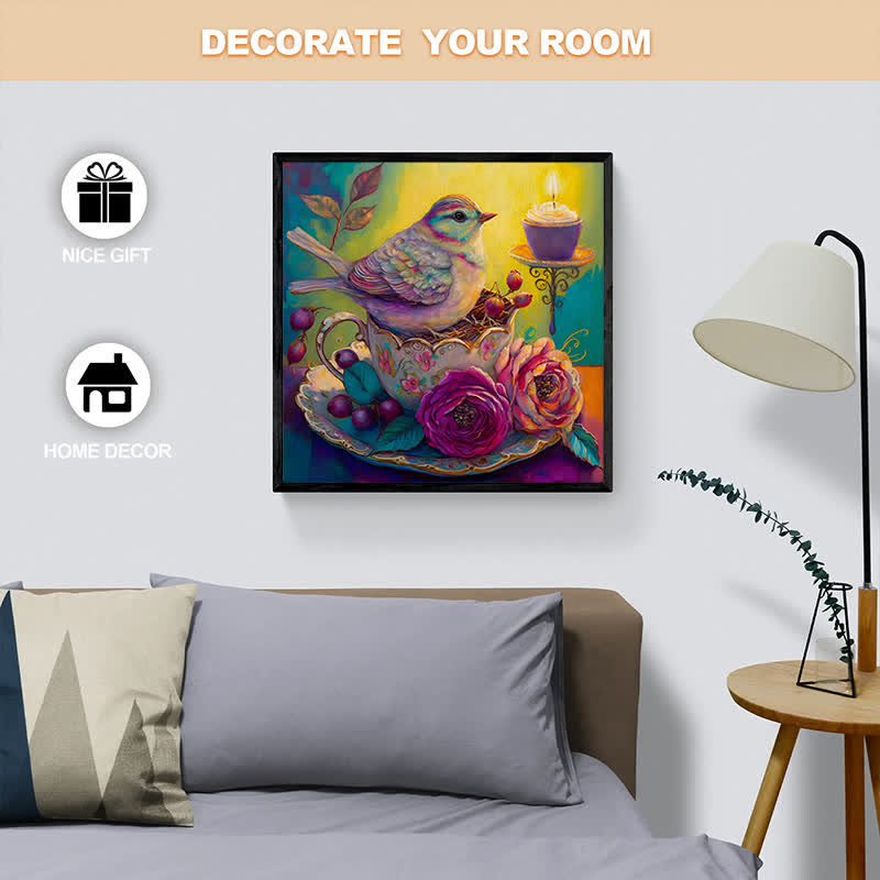 Bird in tea cup Tea - Wooden Jigsaw Puzzle